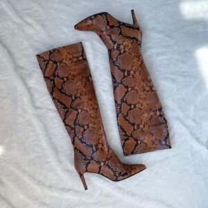 Luca Valentini Made in Italy Brown Camel Reptile OTK Over The Knee Boots 40